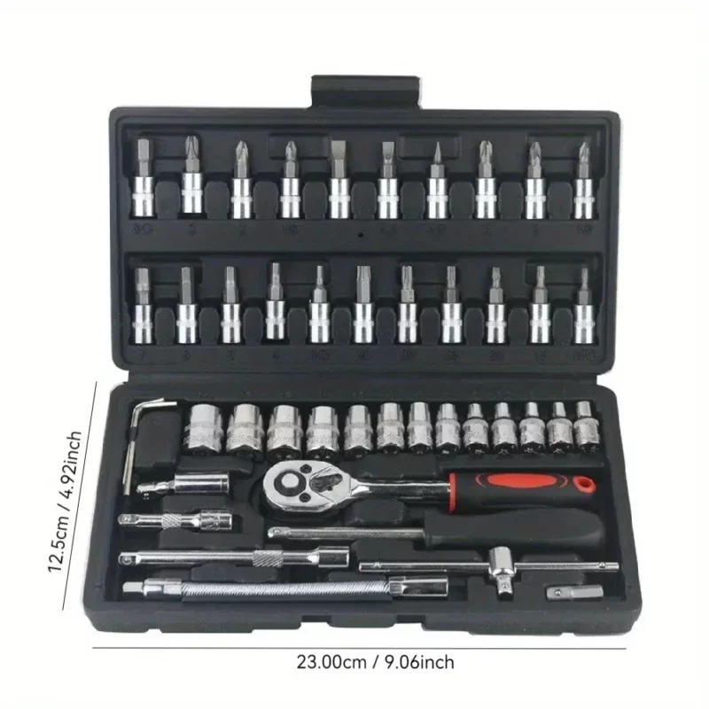 "46-Piece Car Repair Tool Kit | 1/4-Inch Socket Set & Ratchet Torque Wrench Combo for Auto Repairs" - Image 2