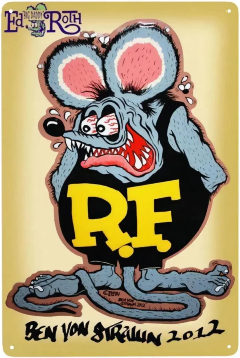 "Rat Fink Hot Rods Tin Sign | Vintage Anime Rustic Metal Wall Décor - Classic Pin Up for Pub & Home"