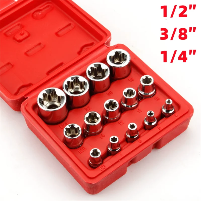 "14Pcs E Type Torx Star Female Bit Socket Set - E4-E24 for Home DIY, Metalworking, and Auto Repair Tools"