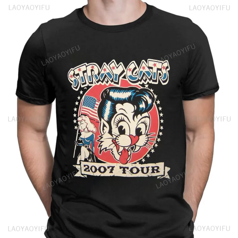 "Stray Cats Rock Classic T-shirt - Vintage Rockabilly Style for Hipster Streetwear Fans"